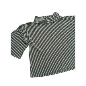 W5 Knit Top Medium Green Gray Striped 3/4 Sleeve Cropped Turtleneck Pullover